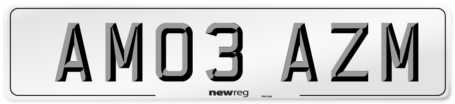 AM03 AZM Number Plate from New Reg